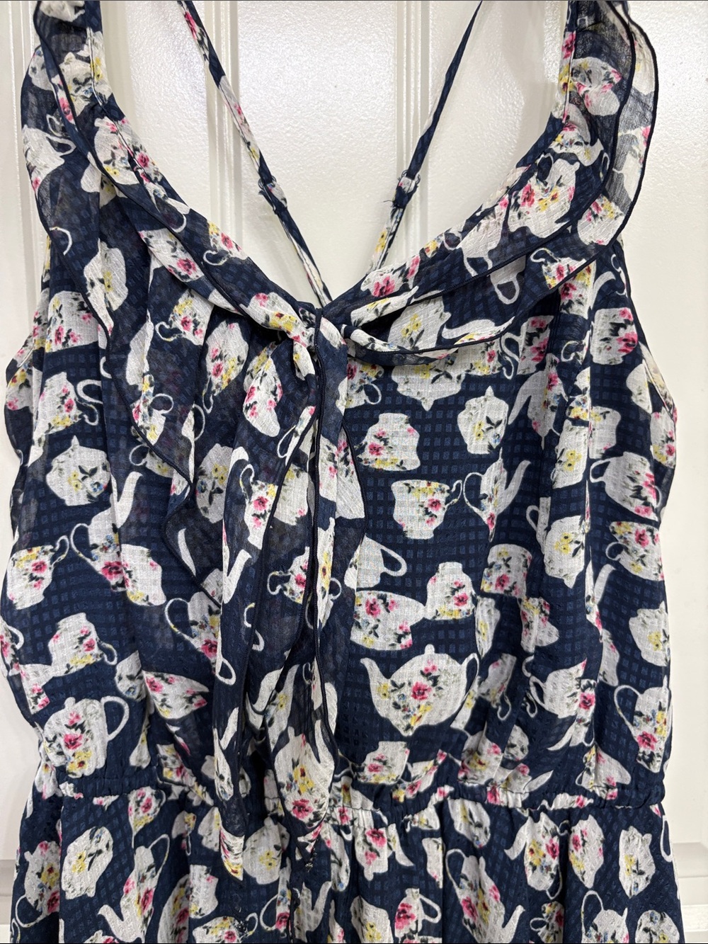 Disney x Lauren Conrad Alice in Wonderland Teapot Navy Floral Print Summer Dress - Picture 4 of 10